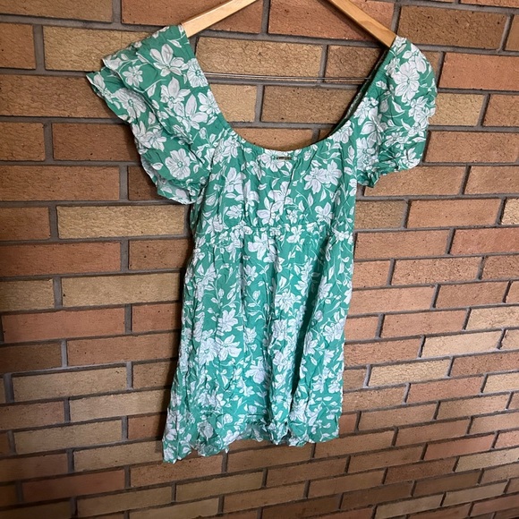 Billabong Enchant Me Ruffle Sleeves Floral Print Plunge Mini Dress Size Large - Picture 6 of 7